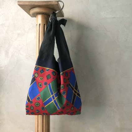 Vintage Scarf & Linen Marche Bag（ヴィンテージスカーフ＆リネン マルシェバッグ）B6