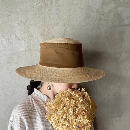 国内発送 tocit Sheer（麦とオーガンジーのハット）Natural×Brown- JeJe 帽子