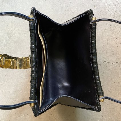 1970's Italy Rattan Black Hand Bag（1970年代 イタリア 籐  ブラック ハンドバッグ）　
