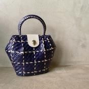 1970's Italy Rattan Plaid Hand Bag1970ǯ ꥢ  å ϥɥХåˡ