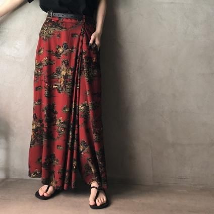 Vintage Hunting Landscape Print Skirt Style Wide Pantsʥơ ʥץ ȥ 磻ɥѥ 