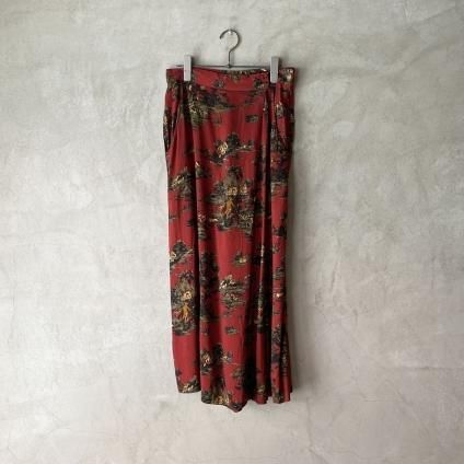 Vintage Hunting Landscape Print Skirt Style Wide Pantsʥơ ʥץ ȥ 磻ɥѥ 