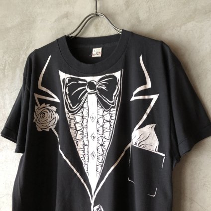 80's Vintage Screen Print Black Tie Design T-shirt80ǯ ơ ޤ ɥǥ Tġ