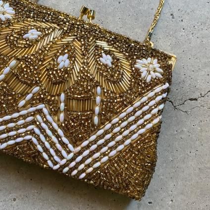ビーズ刺繍　チェーンバック　パーティー　アンティーク　ゴールド Vintage】インドザリ刺繍 ショルダーバッグ ビーズ刺繍 黒