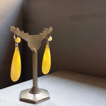 1930's France Yellow Glass Earringsʥե  饹 ԥDead Stock