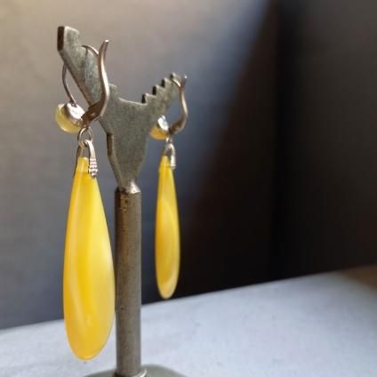 1930's France Yellow Glass Earringsʥե  饹 ԥDead Stock