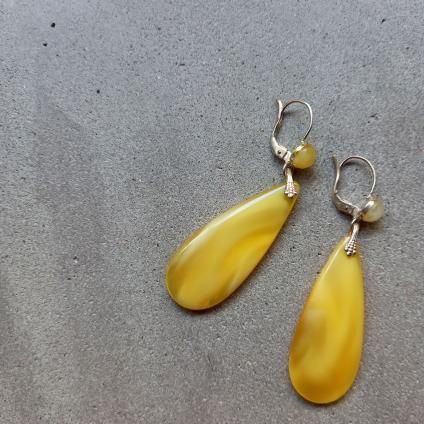 1930's France Yellow Glass Earringsʥե  饹 ԥDead Stock