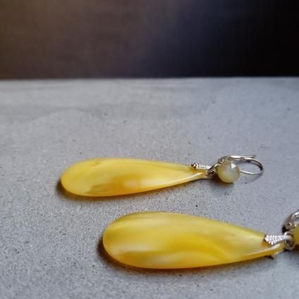 1930's France Yellow Glass Earringsʥե  饹 ԥDead Stock