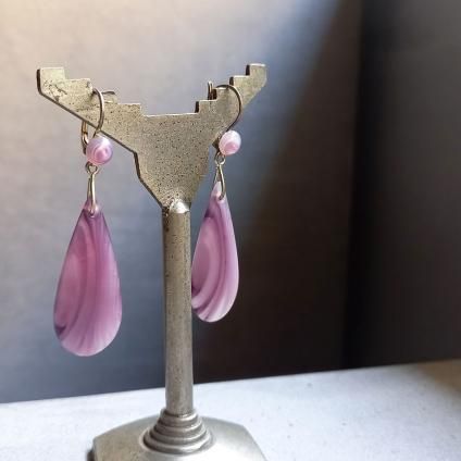 1930's France Purple Glass Earringsʥե ѡץ 饹 ԥDead Stock