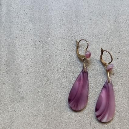 1930's France Purple Glass Earringsʥե ѡץ 饹 ԥDead Stock