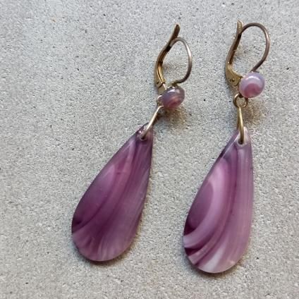 1930's France Purple Glass Earringsʥե ѡץ 饹 ԥDead Stock