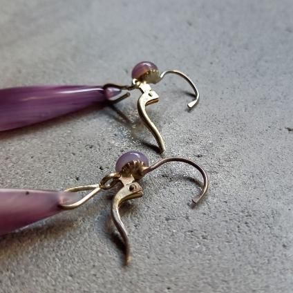 1930's France Purple Glass Earringsʥե ѡץ 饹 ԥDead Stock