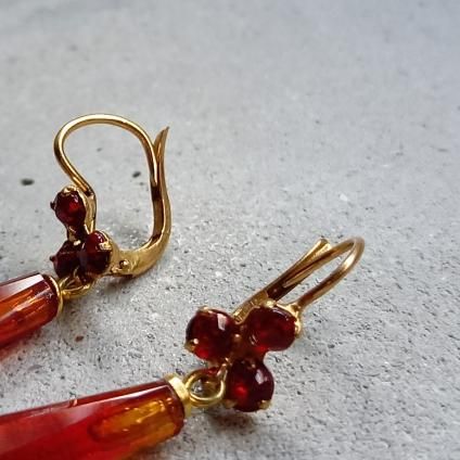 1930's France Red Glass Earringsʥե å 饹 ԥDead Stock