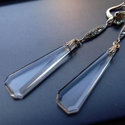 1930's France Clear Glass Earringsʥե ꥢ 饹 ԥDead Stock