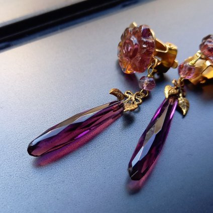 1930's France Purple Glass earringsʥե ѡץ 饹 󥰡Dead Stock