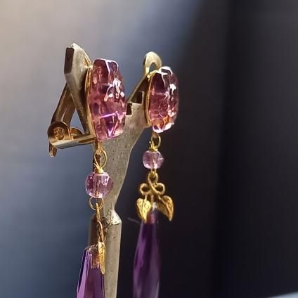 1930's France Purple Glass earringsʥե ѡץ 饹 󥰡Dead Stock