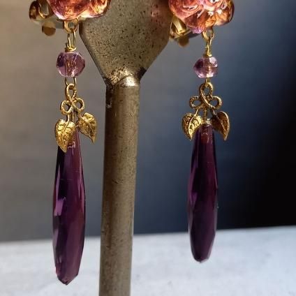 1930's France Purple Glass earringsʥե ѡץ 饹 󥰡Dead Stock