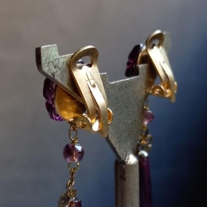 1930's France Purple Glass earringsʥե ѡץ 饹 󥰡Dead Stock