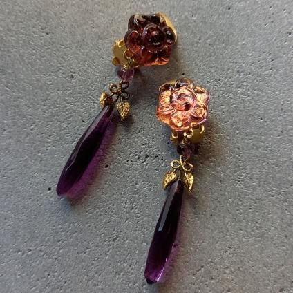 1930's France Purple Glass earringsʥե ѡץ 饹 󥰡Dead Stock