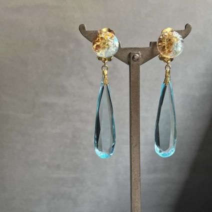 1930's France Light Blue Orange Glass Earrings（フランス 水色
