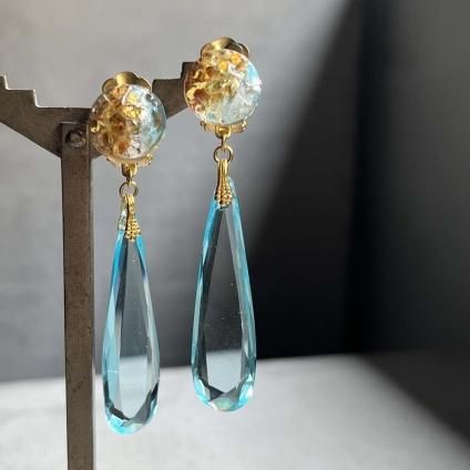 SOLD◆ハンドメイド ガラスピアス ブルー&オレンジレトロ SOLD◇ハンドメイド ガラスピアス ブルー&オレンジレトロ
