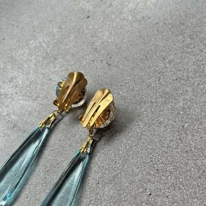 1930's France Light Blue Orange Glass Earrings（フランス