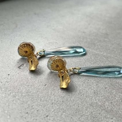 1930's France Light Blue Orange Glass Earrings（フランス 水色