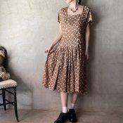 Vintage Modern Floral Print Square Neck Short One piece（ヴィンテージ モダン 花柄プリント スクエアネックショートワンピース）