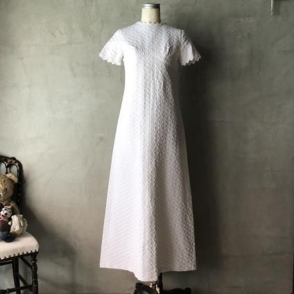 Vintage Jacquard Chain Pattern All White Long Dressʥơ㥬  ۥ磻 󥰥ɥ쥹