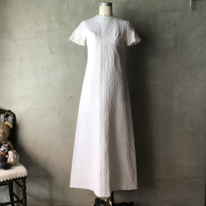 Vintage Jacquard Chain Pattern All White Long Dress（ヴィンテージジャガード チェーン柄 オールホワイト ロングドレス）