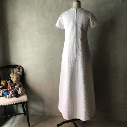 Vintage Jacquard Chain Pattern All White Long Dressʥơ㥬  ۥ磻 󥰥ɥ쥹