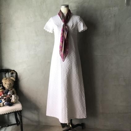 Vintage Jacquard Chain Pattern All White Long Dressʥơ㥬  ۥ磻 󥰥ɥ쥹