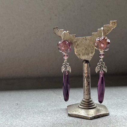 1930's France Purple Glass Flower Earringsʥե ѡץ 饹 ե ԥDead Stock