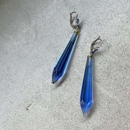 1930's France Blue Glass Earringsʥե ֥롼 饹 ԥDead Stock