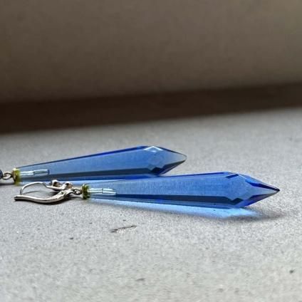 1930's France Blue Glass Earringsʥե ֥롼 饹 ԥDead Stock