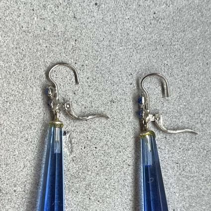 1930's France Blue Glass Earringsʥե ֥롼 饹 ԥDead Stock