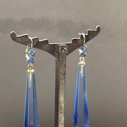 1930's France Blue Glass Earringsʥե ֥롼 饹 ԥDead Stock