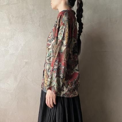 Vintage Ethnic Flower Print Open Collar Shirtʥơ ˥åե ץ ɥޥ󥷥ġ