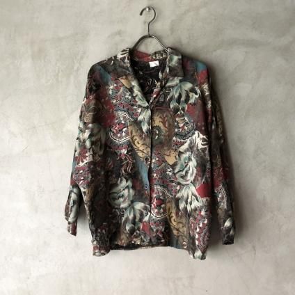 Vintage Ethnic Flower Print Open Collar Shirtʥơ ˥åե ץ ɥޥ󥷥ġ