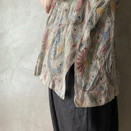 Vintage Floral Print Washer Organdy Embroidery Shirt ʥơ ץ å㡼󥸡 ɽġ