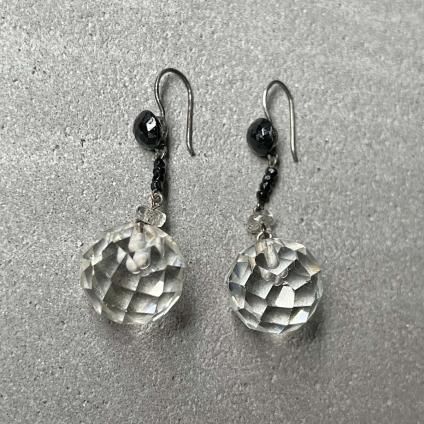 1930's France Clear Black Glass Earringsʥե ꥢ ֥å 饹 ԥDead Stock