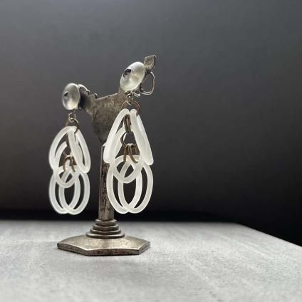 1930's France Hoop Glass Earringsʥե ա 饹 ԥDead Stock