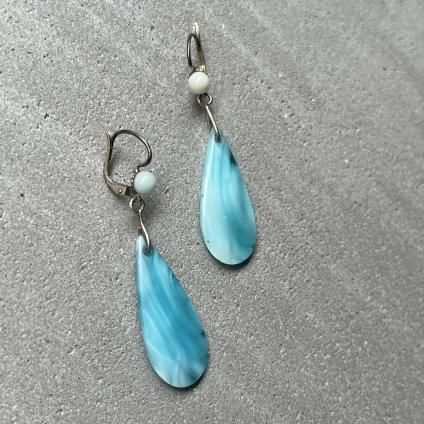 1930's France Light Blue Glass Earringsʥե 饤ȥ֥롼 饹 ԥDead Stock