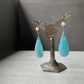 1930's France Light Blue Glass Earringsʥե 饤ȥ֥롼 饹 ԥDead Stock