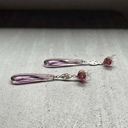 1930's France Purple Glass Flower Earringsʥե ѡץ 饹 ե ԥDead Stock