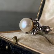 1940's Silver Pearl Marcasite Ring（1940年代 シルバー パール マーカサイト リング）