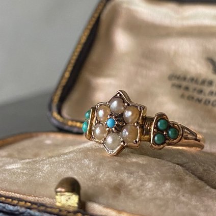 c.1870 15KPG Pearl Turquoise Cluster Ring（1870年製 15KPG パール ターコイズ クラスターリング）