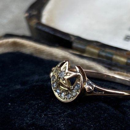 Victorian 15KYG Rose cut Diamond Crescent Moon & Star Ringʥȥꥢ 15KYG åȥ   󥰡