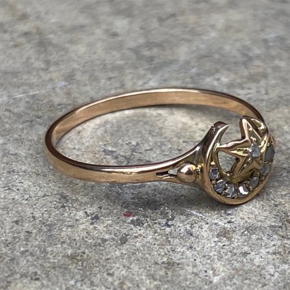 Victorian 15KYG Rose cut Diamond Crescent Moon & Star Ringʥȥꥢ 15KYG åȥ   󥰡