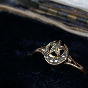 Victorian 15KYG Rose cut Diamond Crescent Moon & Star Ring（ヴィクトリアン 15KYG ローズカットダイヤモンド  三日月と星 リング）